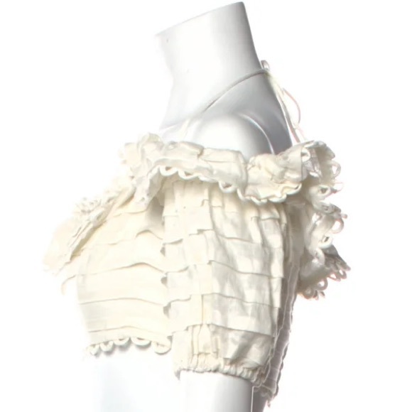 ZIMMERMANN Allia Loop Lace Off-The-Shoulder Short Sleeve Crop Top Zimmermann 1 - Picture 4 of 13